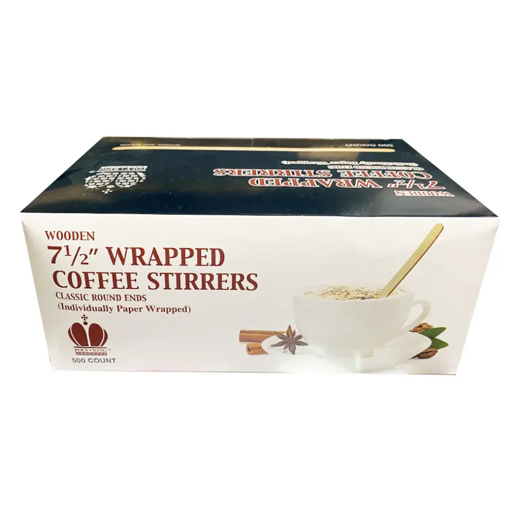 Poly | 7.5 | CASE | Wood Stirrers | Ind Wrap | 10/500