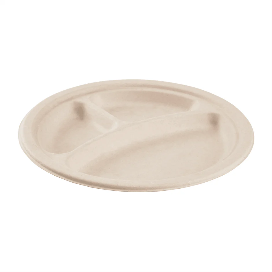 9 | Bagasse | 3-Comp | Round Plate | 50/10