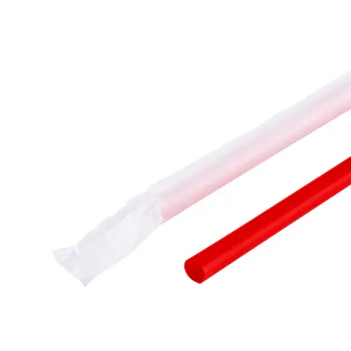 [sku17-742-red] K | Plastic Straw | 9" | 8mm | RED | Wrapped | 2500 | C9075