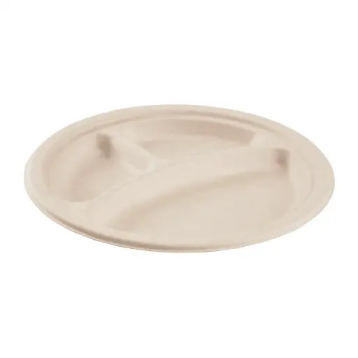 [sku17-489-3c] 9 | Bagasse | 3-Comp | Round Plate | 50/10