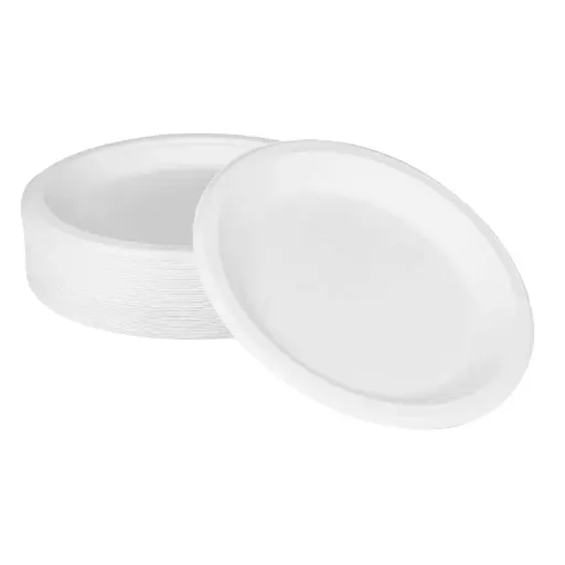 [sku17-489-1CF] 9 | White | Bagasse | Round Plate | 500 | KE-BPR09-1CFF